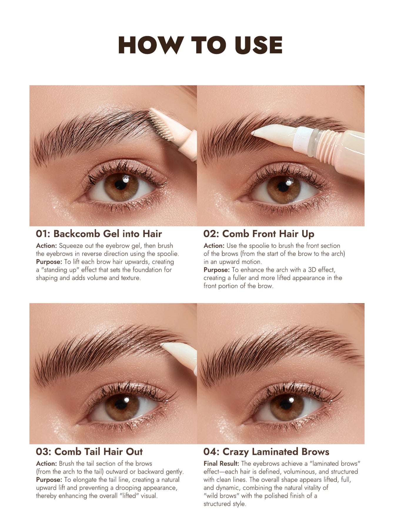 Clear Eyebrow Gel – Lightweight, non-flaky formula with micro comb applicator for even coverage, natural texture