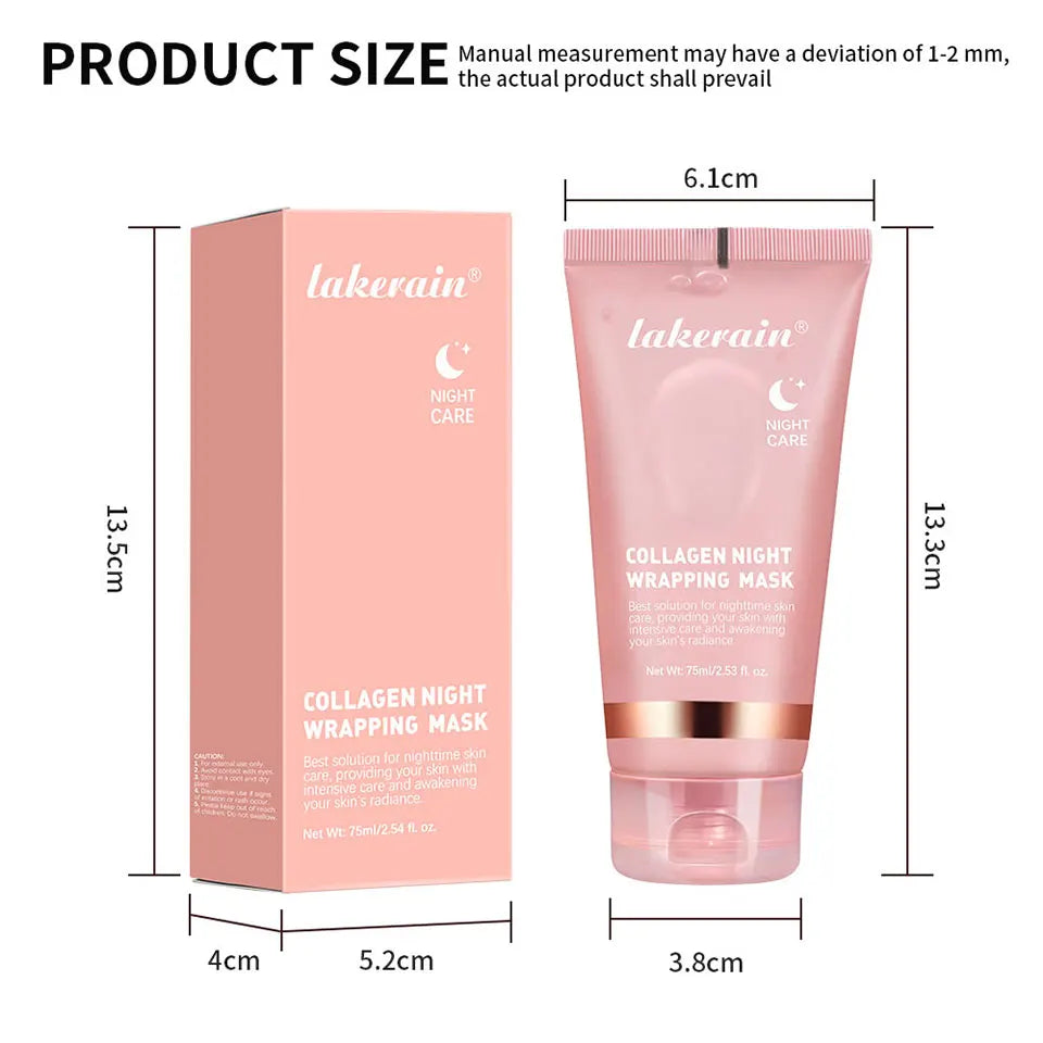 Lakerain Collagen Night Wrapping Mask Elasticity Hydration Care Reduces Sagging & Dullness Hydrolyzed Collagen For Brighter Skin