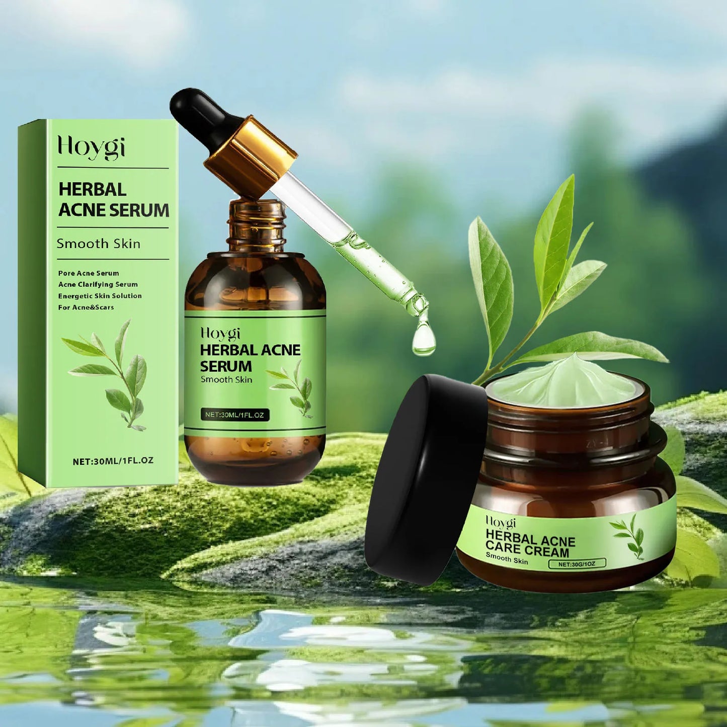 Acne-Prone Herbal Face Cream, Oil Control + Pore Shrinking Serum