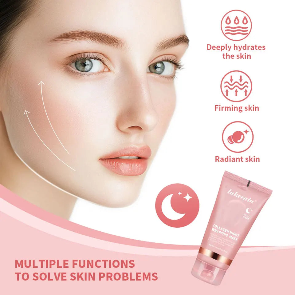 Lakerain Collagen Night Wrapping Mask Elasticity Hydration Care Reduces Sagging & Dullness Hydrolyzed Collagen For Brighter Skin