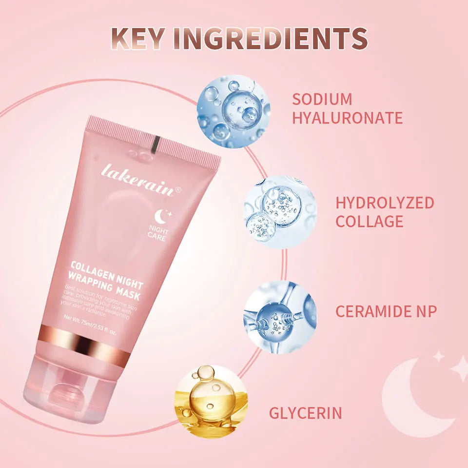 Lakerain Collagen Night Wrapping Mask Elasticity Hydration Care Reduces Sagging & Dullness Hydrolyzed Collagen For Brighter Skin