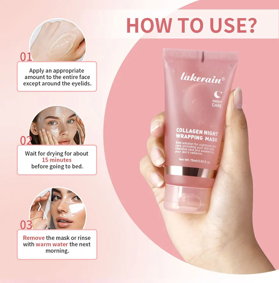 Lakerain Collagen Night Wrapping Mask Elasticity Hydration Care Reduces Sagging & Dullness Hydrolyzed Collagen For Brighter Skin