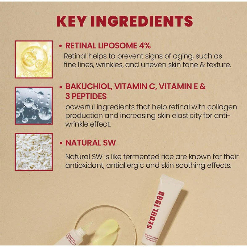 SEOUL 1988 Retinal Eye Cream Anti Dark Circles & Eyes Bags, Firming Moisturizing Eyes Skin Care